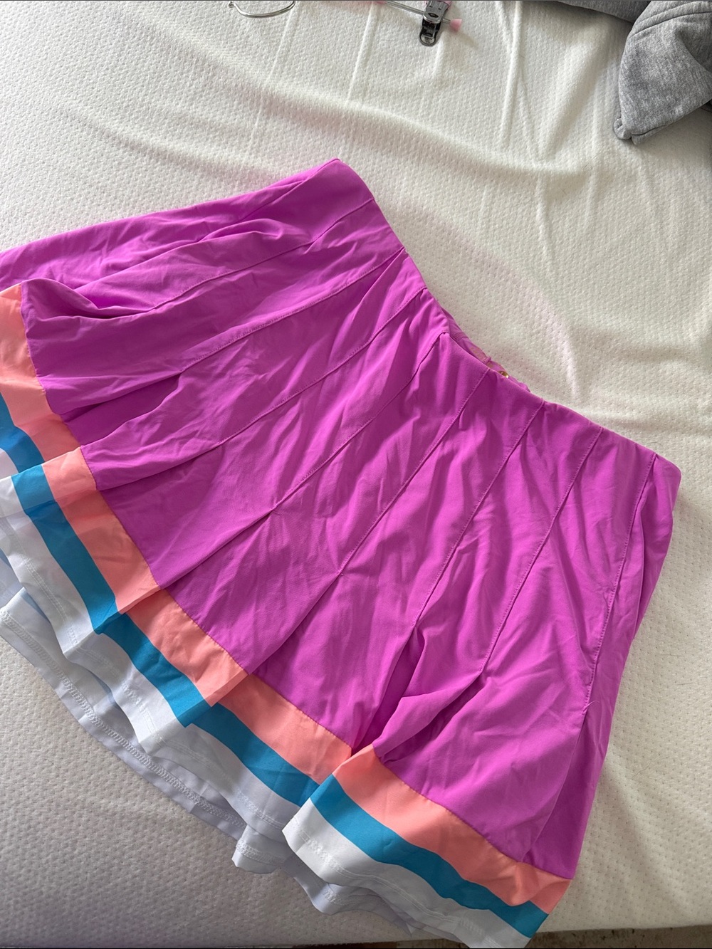 Lilly Pulitzer Luxletic Magenta Circle Skirt with Peach, Teal & White Trim